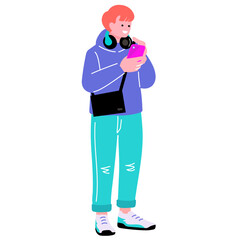 ポップでカラフルなZ世代の若者　スマートフォンを持つ男性のイラスト