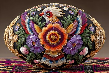 Pysanka egg with golden flowers high resolution picture