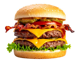 Overload Bacon Cheese Burger Isolated on Transparent Background PNG