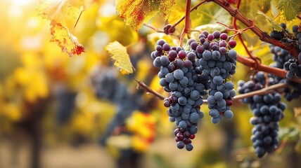 Bunch of grapes hanging from a vine