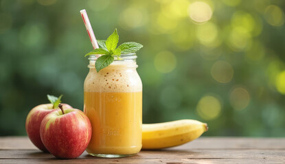 Fototapeta premium Refreshing Apple Banana Smoothie in a Mason Jar