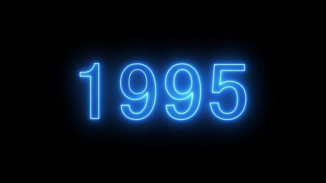 3d 1995 neon line text animation. glowing neon number text background.