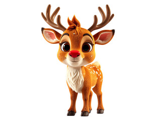 Reindeer cartoon styled character, 3D, high quality model, centered on stark white ba