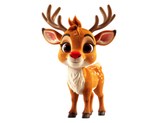 Reindeer cartoon styled character, 3D, high quality model, centered on stark white ba