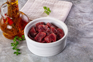 Diced raw beef meat cubes