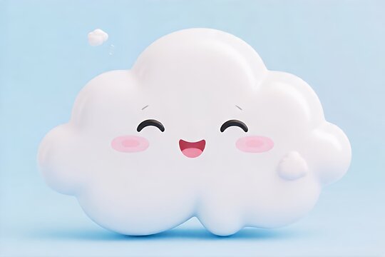 Happy Cloud Character on a Blue Background
