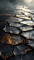 Cracked, dark earth reflecting sun