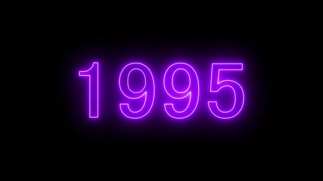 1995 neon line text animation. glowing neon number text background 4k  video animation.