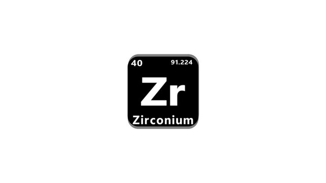 40 Number Zirconium (Zr) symbol school chemistry lesson animation element of the periodic table on white background...