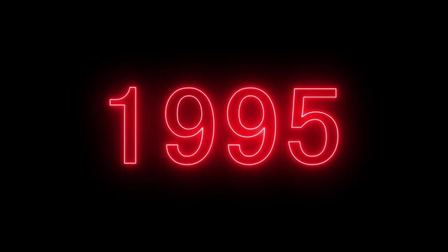 1995 neon line text animation. glowing neon number text background.