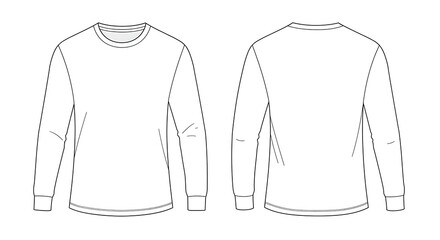 Flat vector mockup of a basic man long sleeve pure white color t-shirt