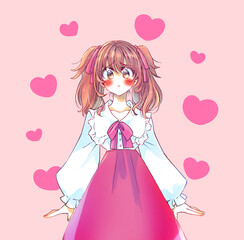 ロリータ服の女性　ときめく　赤色