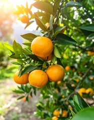 Ripe oranges on a tree branch