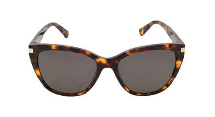 Stylish tortoiseshell cat-eye sunglasses with dark lenses isolated on black background fashion accessory