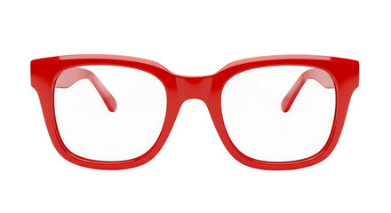 Bright Red Eyeglasses With Thick Frames For Vision Correction Or Fashion Accessory Isolated On White Background