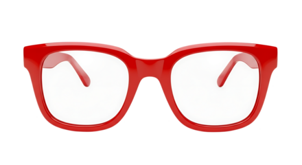 Bright Red Eyeglasses With Thick Frames For Vision Correction Or Fashion Accessory Isolated On White Background