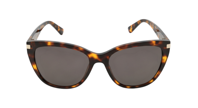 Stylish tortoiseshell cat-eye sunglasses with dark lenses isolated on black background fashion accessory