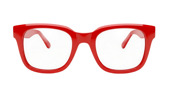Bright Red Eyeglasses With Thick Frames For Vision Correction Or Fashion Accessory Isolated On White Background