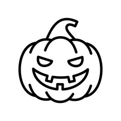 Smiling Halloween pumpkin outline icon. Evil Jack-O-Lantern Vector Illustration.