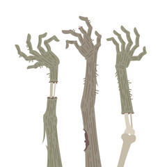 Creepy Zombie Hands Rising from the Ground. Halloween Vector Illustration.