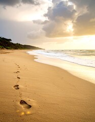 Golden beach sunset footprints