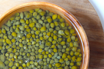 Capers in brine, small pickled flower buds