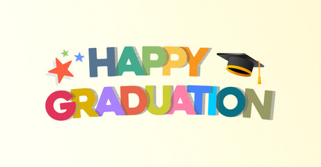 Colorful typography of text HAPPY GRADUATION with graduation cap, beautiful for graduation greetings design.