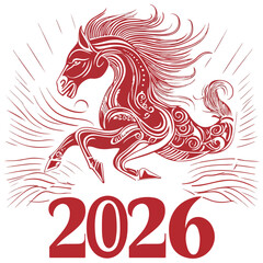 Obraz premium 2026, new year, year of the horse, asia, vector, transparent background, festival, design, backdrop, pattern, element, backgrounds, horse, equine