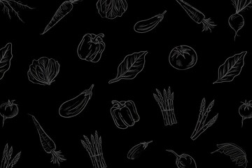 Vegetable Sketch Pattern on Dark Background Fresh Produce Food Illustration Healthy Eating Concept for Graphic Design and Print Projects