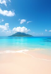 Tropical paradise beach with turquoise water and island view