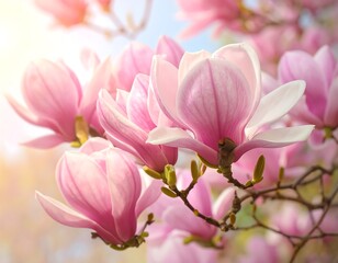 Fototapeta premium Spring Blossom Delights: A Blooming Magnolia Celebration