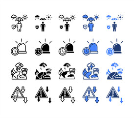 Protection, Notification, Natural Disaster, Reduction, multiple style icon set.