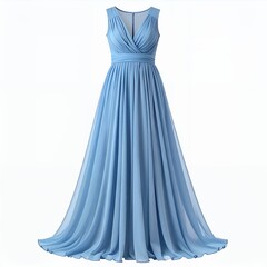 Obraz premium Elegant, light blue chiffon gown with V-neckline isolated on a stark white backdrop