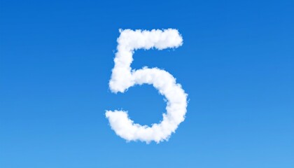 Clouds forming a number 5 against a blue sky