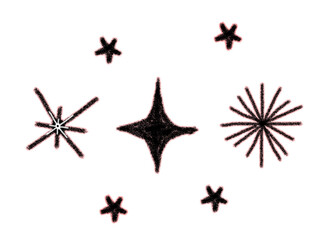 Stars sparkles lens flare effect isolated on transparent background. Star doodle sparkling sketch. Charcoal Star Lens Flare with Red Outer Glow | Hand-Drawn Starburst Illustration