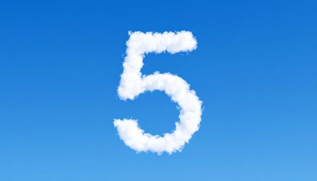Clouds forming a number 5 against a blue sky