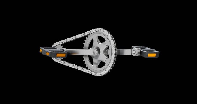 Bike chain transmission with pedal - 3D animation seamlessly loopable isolated on transparent background

