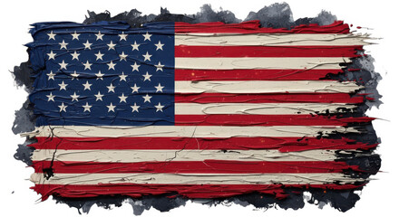 Obraz premium Distressed american flag with tattered edges isolated on transparent background