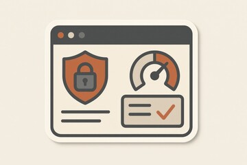 Fototapeta premium Digital security interface showcasing shield icon alongside performance gauge and verification check mark illustrating concepts of software protection and system integrity assurance for enhanced