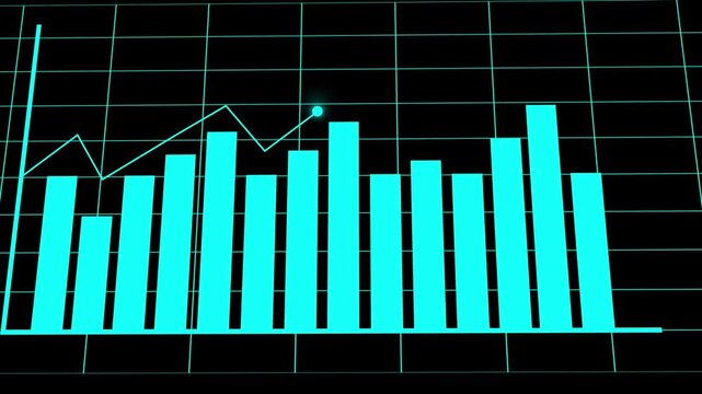 Animated cyan financial chart stock market graph business growth success technology data visualization. Cyan stock market graph animation financial data business growth success progress.