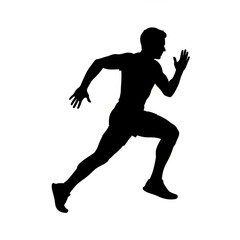 Silhouette of a male athlete running at full speed with arms raised against a white background image created with generated ai