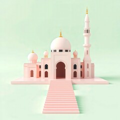 Majestic Mosque Architecture - A Stunning 3D Render of Islamic Design Elements, Domes, and Minarets