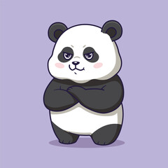 Grumpy cute Panda with Crossed Arms Vector illustration