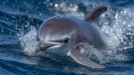 Obraz premium Vaquita Porpoise Critically Endangered. A single Vaquita swimming gracefully in the Gulf of California, emphasizing its status as the world's most endangered marine mammal.