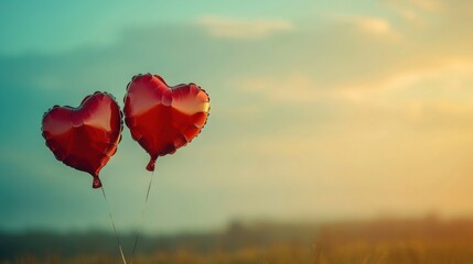 Two Heart Balloons Sunset Romance.