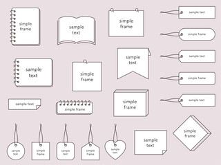 シンプルなフレームのベクターイラストセット。枠、見出し、タイトル、メモ