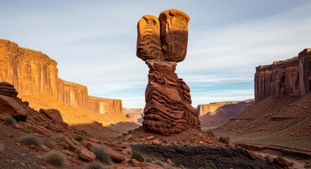 Majestic Balanced Rock Formation in Monument Valley Under a Clear Sky