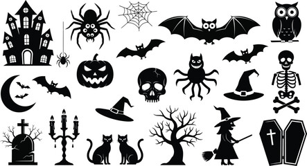 Vector art of collection of halloween silhouettes