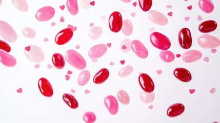 Pink  Red Jelly Beans Falling Hearts.