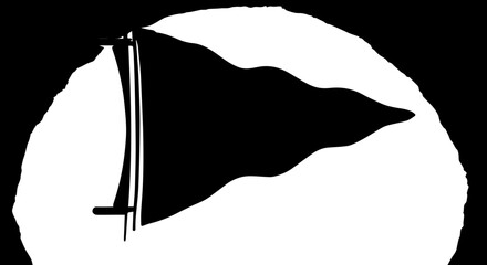 Dynamic black flag billows dramatically against a stark, abstract backdrop, conveying power and freedom